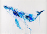 Abstract painting of a whale on a white background