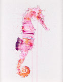 Colourful watercolor illustration of a seahorse on a white background