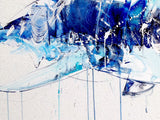 Abstract art piece with blue and white colours on a textured background