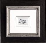 Framed sketch featuring a dog walking