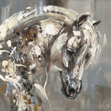 Abstract painting of a horse's head in a white frame