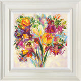 Framed artwork of colourful flowers on a light background