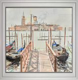 Iconic venice with pontoons idle on the canal
