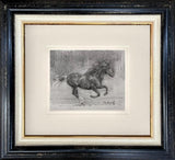 framed sketch of horse galloping