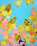 Greenfinches in Pink