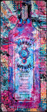 Colorful gin bottle packaging with abstract designs and text