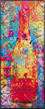 Colorful abstract painting of a bottle with text overlay