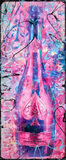 Pink bottle with ace of spades design on a colorful abstract background