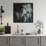 Kitchen interior with a large abstract painting above the sink