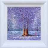 Framed artwork of a purple tree with a white frame