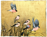 Painting of birds on a gold background