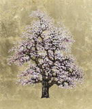 Painting of a cherry blossom tree on a textured gold background