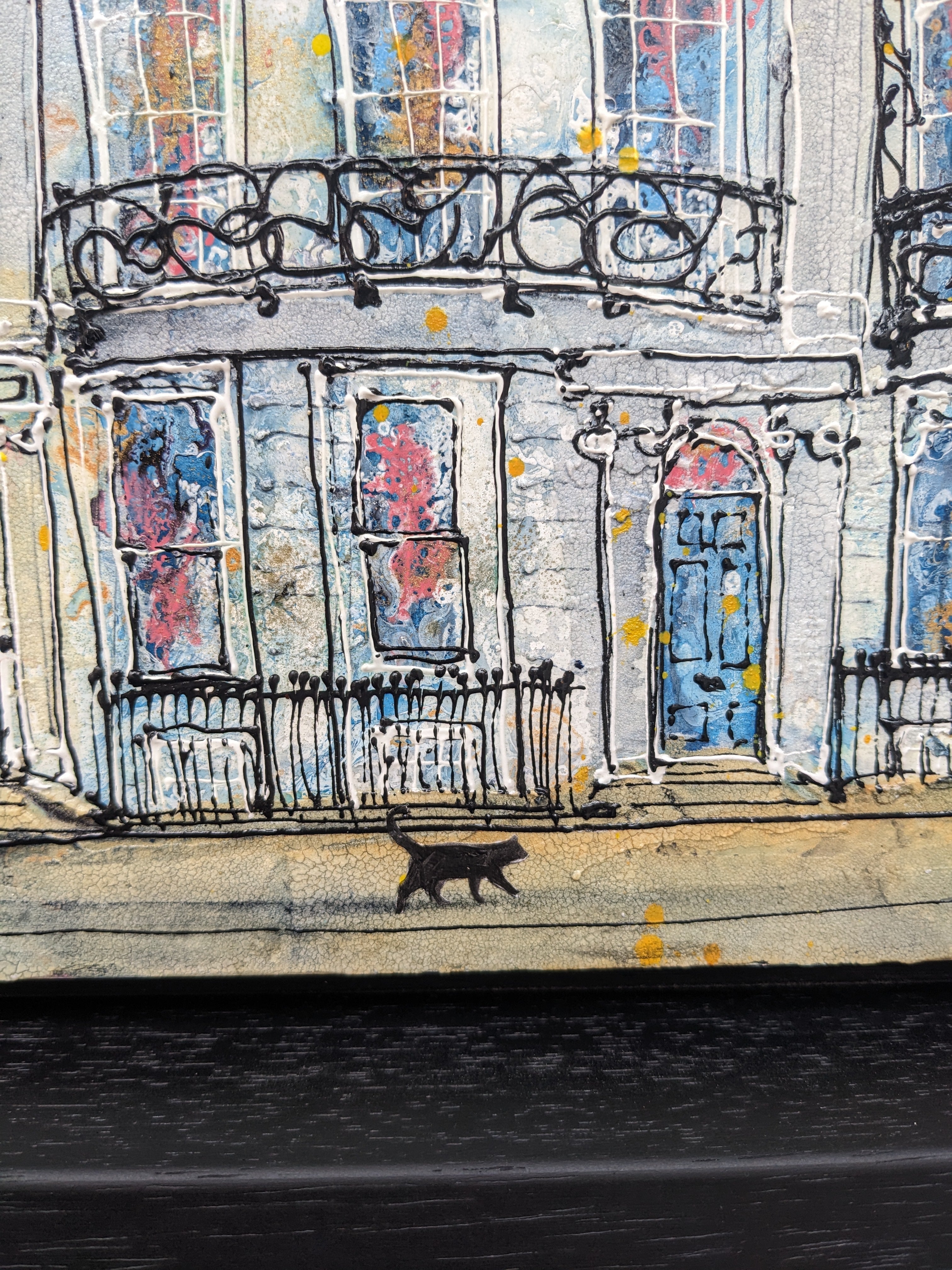 Katharine Dove Black Cat in Brighton Original Framed Artwork