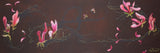 Artistic depiction of pink flowers on a dark background