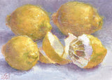 Painting of lemons on a textured surface