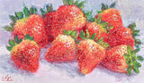 Painting of Strawberries on a textured surface