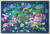 Abstract artwork with vibrant colors on a blue background