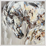 Abstract painting of a horse's head with a dynamic use of color.