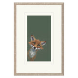 Framed artwork of a fox peeking over a green background
