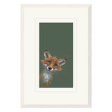 Framed artwork of a fox on a green background