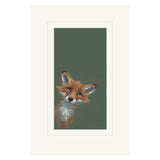 Framed artwork of a fox on a green background