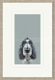 Framed artwork of a dog's portrait on a gray background