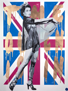 Pegasus street artist The Queen is in Union Jack Original painting