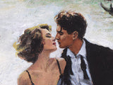 Painting of a couple embracing with a textured background