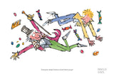 illustration of two characters floating in the air surrounded by chocolate sweets.