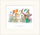 Illustration of two characters in a garden setting with plants and flowers.