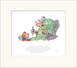Illustration of a child and a woman with text on a white background