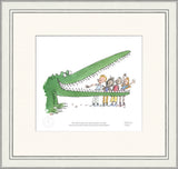 framed illustrated crocodile with children on a white background, featuring text from Roald Dahl.