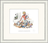 Cartoon illustration of a teacher with students in a classroom setting, framed in cream