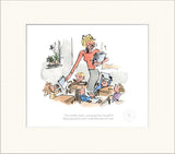 illustration of woman holding books surrounded by children sat at desks.