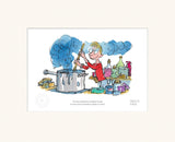 mounted illustration of a child mixing ingredients in a large metal pot surrounded by bottles.