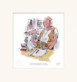 mounted illustration of bfg and small girl sitting at a desk reading papers