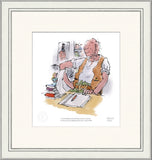 framed illustration of bfg and small girl sitting at a desk reading papers