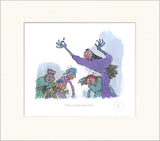 illustration of woman in purple surrounded by other characters.