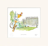 mounted illustration of a giraffe and a monkey with a castle in the background, featuring Roald Dahl's work.