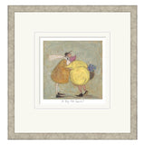 Framed Illustration of two characters hugging on a textured background