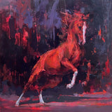 abstract painting of red horse on dark background