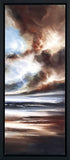 Artistic depiction of a stormy sky over water with dark and light cloud formations.