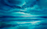 Blue ocean painting with a clear sky