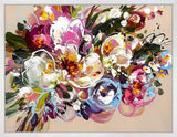 Colourful abstract floral painting on a beige background
