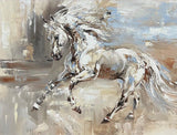 Abstract painting of a horse in motion with dynamic brushstrokes.