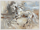 Framed Abstract painting of a horse in motion with dynamic brushstrokes.