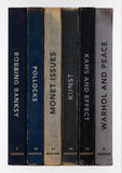 Artwork of bookends with text overlayed.