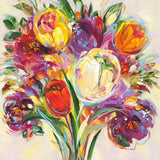 Framed artwork of colorful tulips on a white background