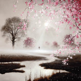 John Waterhouse landscape artist Through Blossom Fields cherry blossom trees