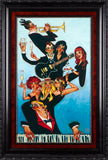 Illustration of a jazz band with stylized musicians in a decorative frame.